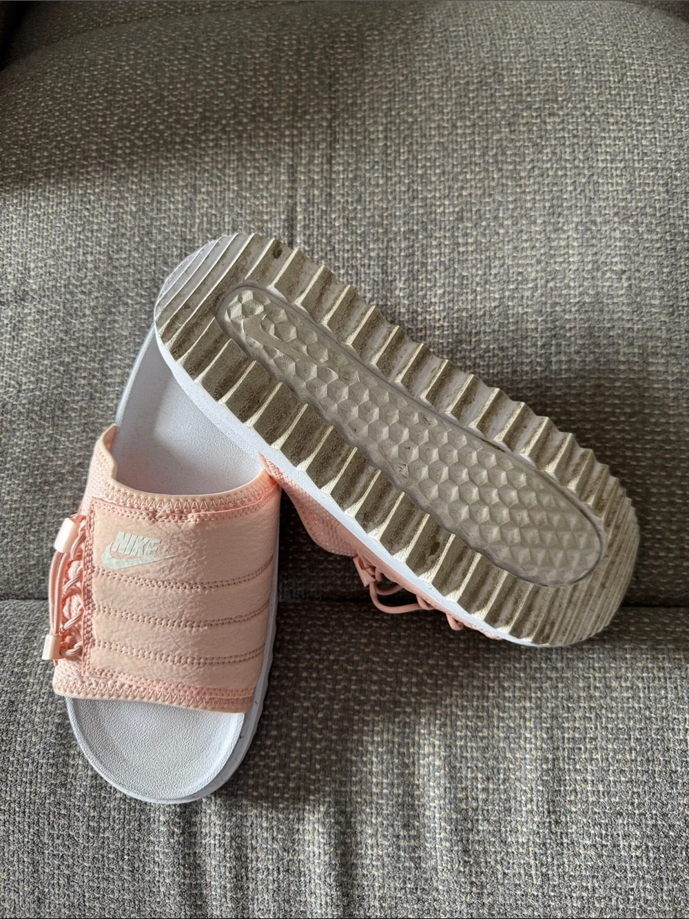 Nike Peach Slide Sandals with White Footbed